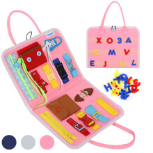 Montessori Busy Board for Toddlers Age 3+ with 15in1 Learning Activities Travel Toy Pink Alphabet