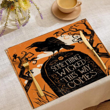 Janrevotw Halloween Linen Placemats Trick-Or-Treating Series Combination Table Mats Restaurant Holiday Decorative Tableware Insulated Mats