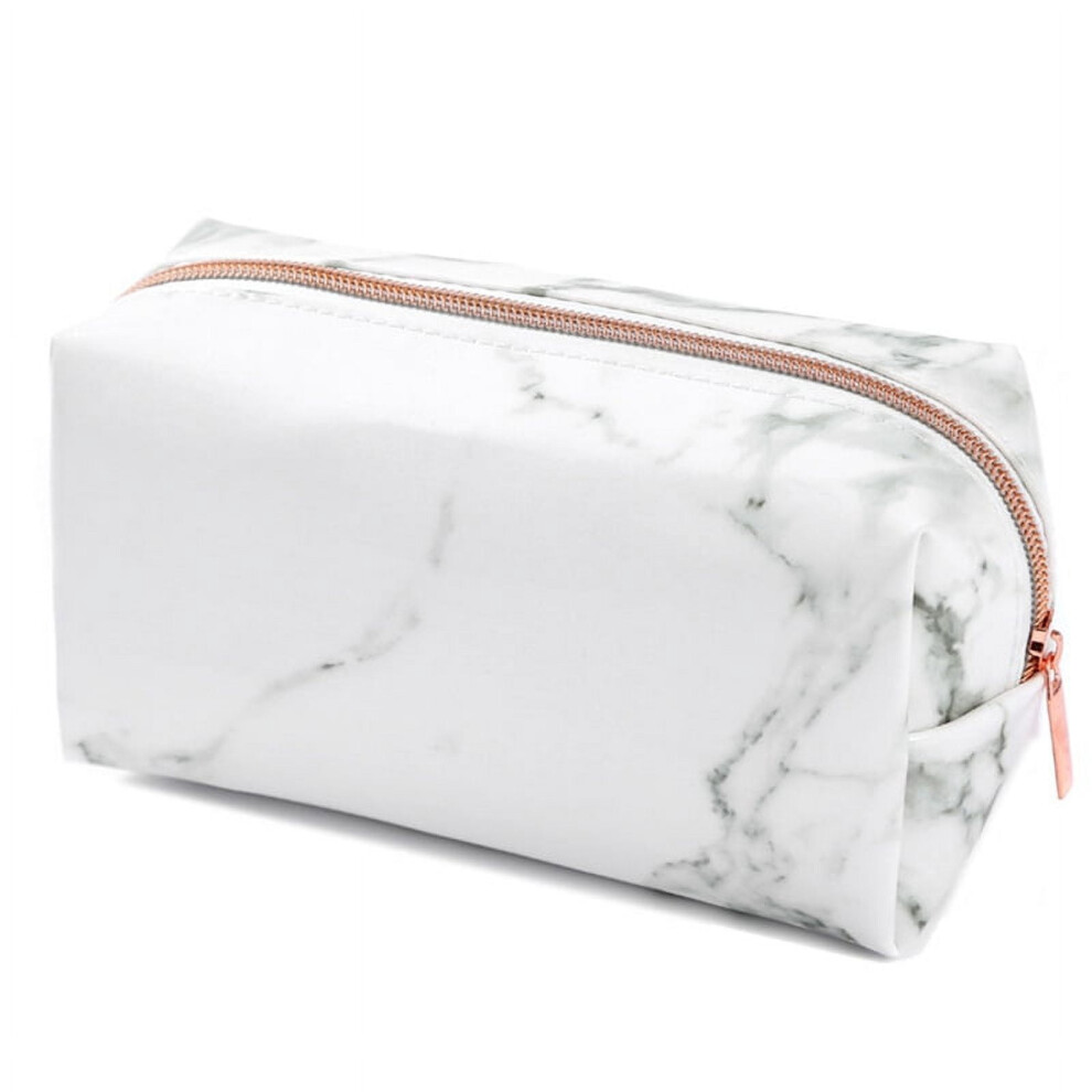 White Marble PU Stationery Pencil Case Pouch Makeup Bag with Gold Zip for Woman's Teenagers