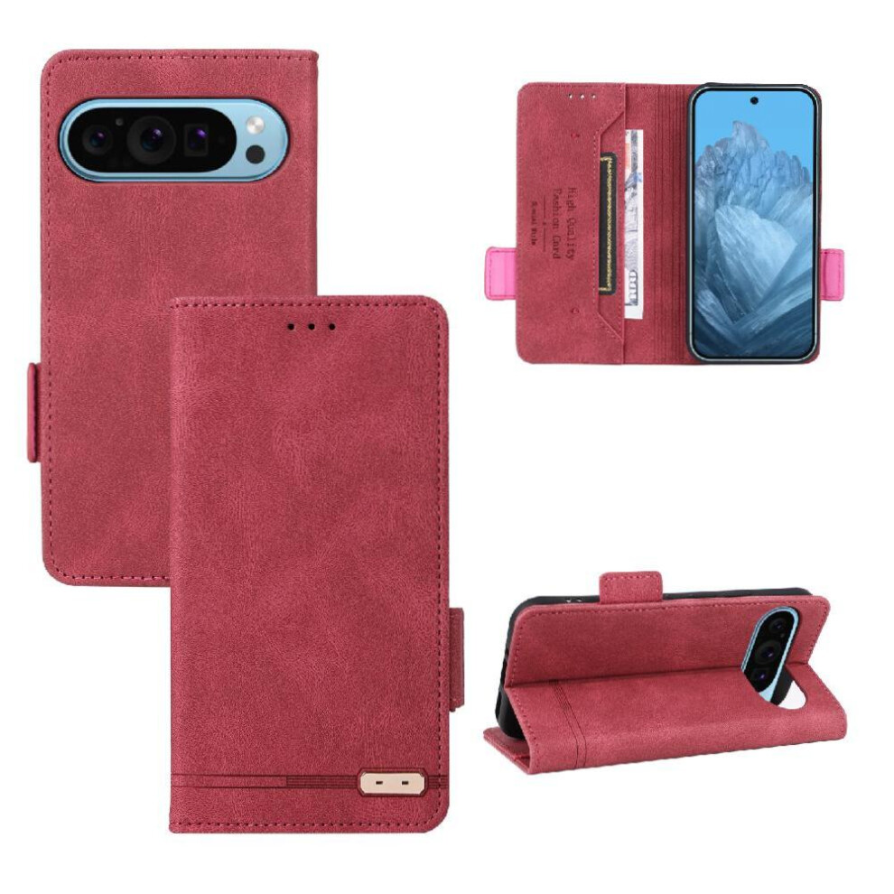 Case For Google Pixel 9 Full Protection With Card Holder Kickstand Leather Folio Flip Case Card Insertion Magnetic Carbon Fiber 9110895308974