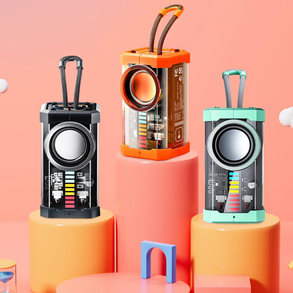 Jacenvly New Portable Bluetooth Speaker Clearance Transparent Mecha Style Wireless Bluetooth Audio Portable Outdoor Subwoofer Mini Speaker Black 9110895308691