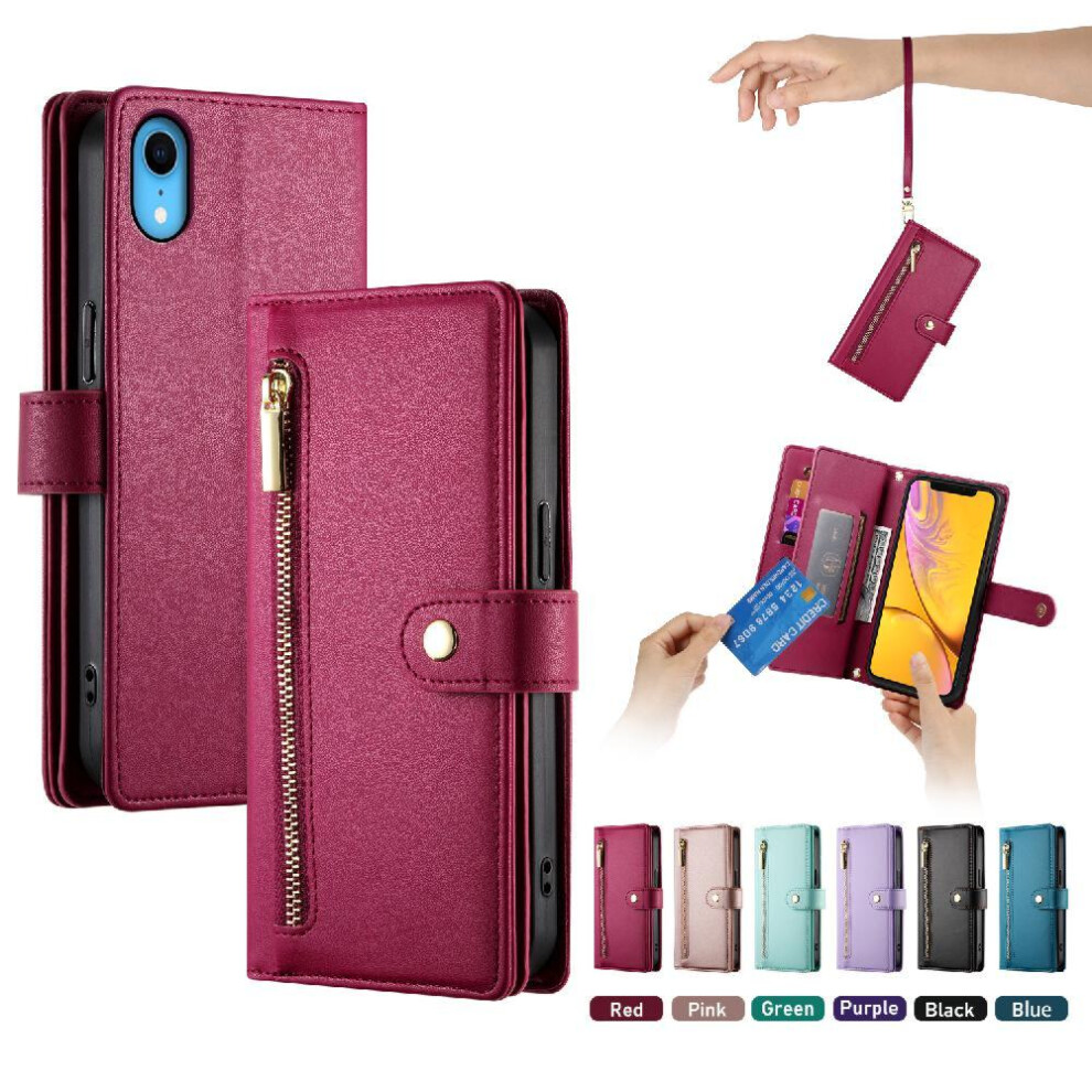 Flip Case For Compatible With Iphone Xr Wrist Strap Multifunctional Card Slots Kickstand Wallet Compartment 9110895309001