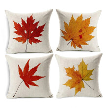 Satin Pillow Cases Set of 4, Compatible with Maple Leaf Autumn Theme, Cotton Linen Decorative Cushion Covers for Home Sofa Bedding