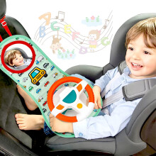 Baby Car Seat Toy with Mirror and Sounds, Interactive Toddler Steering Wheel for Travel Adjustable Strap