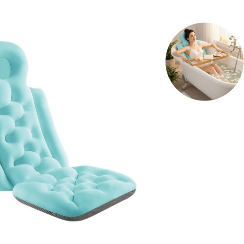 Bath Pillow with Ergonomic Full Back Support and Seat Pad, QuickDry Fabric, Cyan 2