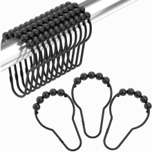 Rustproof Matte Black Shower Curtain Rings Set of 12 Stainless Steel Smooth Glide for Bathroom