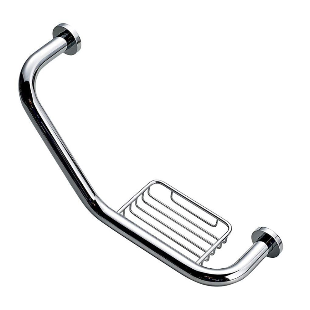 135 Angled Stainless Steel Grab Bar with AntiSlip Grip and Soap Shelf for Bathtub and Shower