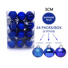 24PCS Christmas Ball Ornaments Set, 30mm Blue Plastic Shatterproof Baubles, Compatible with Xmas Tree Hanging Pendants for Holiday Wedding Party