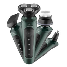 Electric Shaver for Men 9D 4in1 Waterproof Rotary Razor USB Rechargeable Wet and Dry Grooming Green