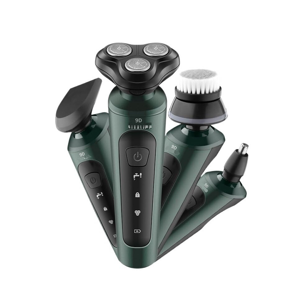 Green Electric Shaver For Men 9D 4In1 Waterproof Rotary Razor Usb Rechargeable Wet And Dry Grooming