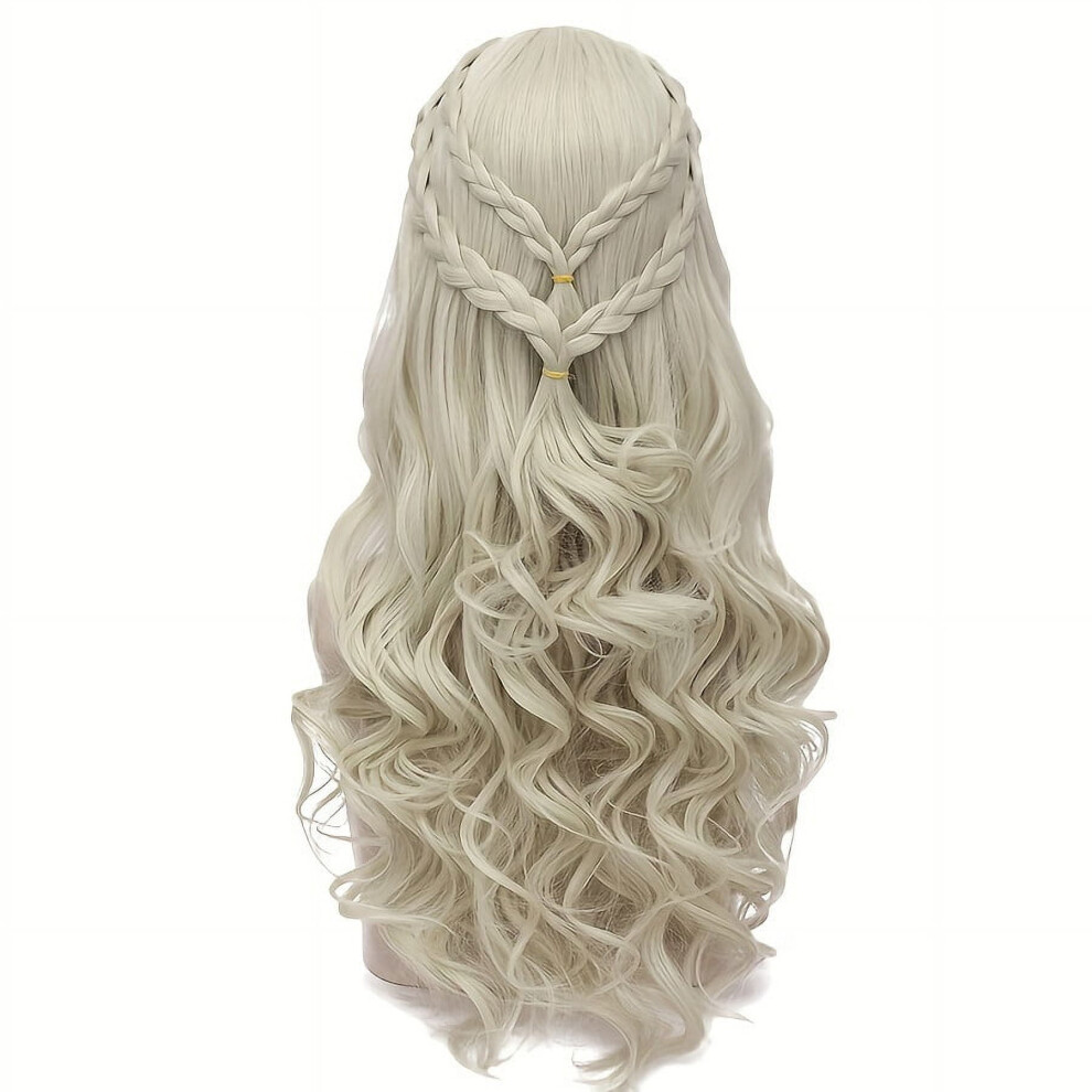 Unisex Synthetic Hair Wigs Silvery Long Braided Costume Queen Wig Cosplay For Women For Halloween Party
