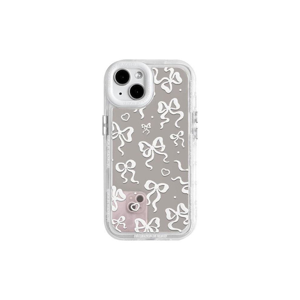 Compatible With Iphone 15, Cute Mirror Bowknot Case With Love Heart & Ribbon Design, Shockproof Protective Phone Cover For Women Girls 9110895322048