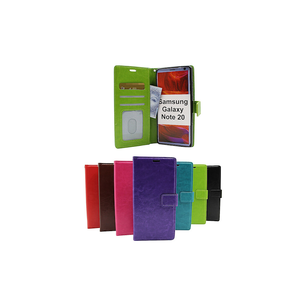 Crazy Horse Wallet Compatible With Samsung Galaxy Note 20 5G (N981b/Ds) (Black) Hotpink Black 9110895322178