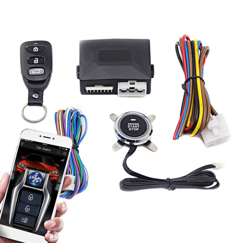Keyless Entry Car Alarm With Push Button Start, Universal 12V Kit, Smart App Engine Control 9174973061205