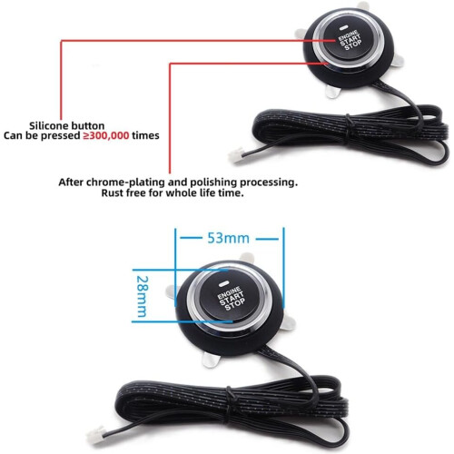 Keyless Entry Car Alarm with Push Button Start, Universal 12V Kit, Smart App Engine Control 2