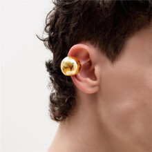 (Large Gold) 1 PC Metal Ball-shaped Earcuff Clips Earrings for Women Men Hip Hop Punk Fake Cartilage No Pirecing Jewelry Accessories