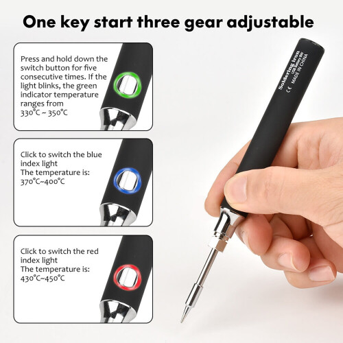 Portable Electric Soldering Iron USB Charging, 6s Rapid Heating Adjustable Temperature Tool 2
