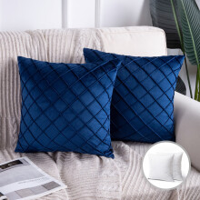 Phantoscope 18" x 18" Modern Navy Blue Plaid Velvet, Polyester Throw Pillow , ( 2 Count)