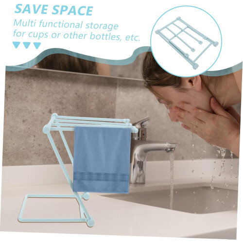 Foldable Vertical Towel Rack MultiRod Space Saving Dish Towel Holder for Kitchen and Bathroom Light Blue 1