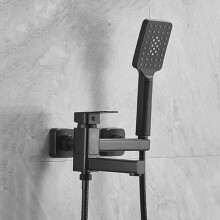 Wall Mounted Black Brass Bathtub Faucet and Shower Mixer Tap with Rotating Spout