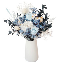 Dried Flower Bouquet with Artificial Roses and Eucalyptus for Home Decor White Hydrangea No Vase