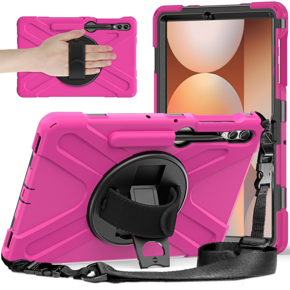 Rugged Shockproof Case With 360 Rotating Kickstand Pen Holder For Samsung Galaxy Tab S7 Fe/S7 Plus Pink 9174973070511