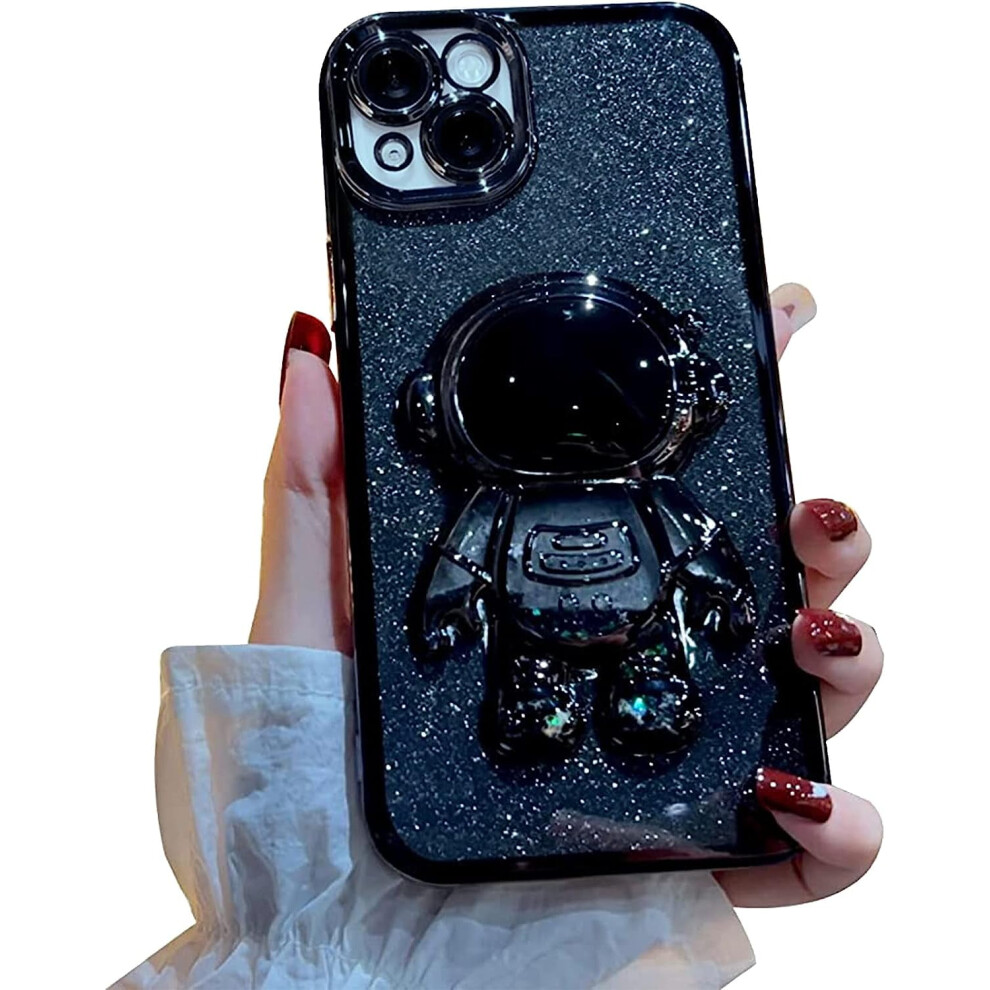 6D Bling Astronaut Case For Iphone 13, Cute Sparkle Glitter Quicksand Design For Women - (Fixed Astronaut, No Kick Stand) Black 9558633663587