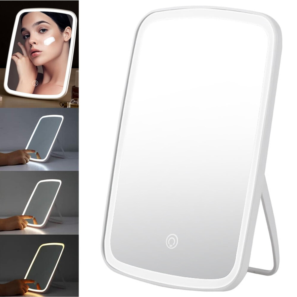 LED Lighted Makeup Mirror, Portable Desk Vanity Mirror with Touch Control, Rechargeable Cosmetic Mirror, 3 Color Lighting Modes, by Stuffygreenus