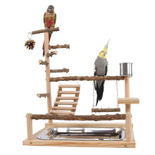 Parrot Play Stand Natural Wood Bird Playground with Feeder Cup for Budgies Cockatiels Lovebirds 14.6x10.2x17.7in
