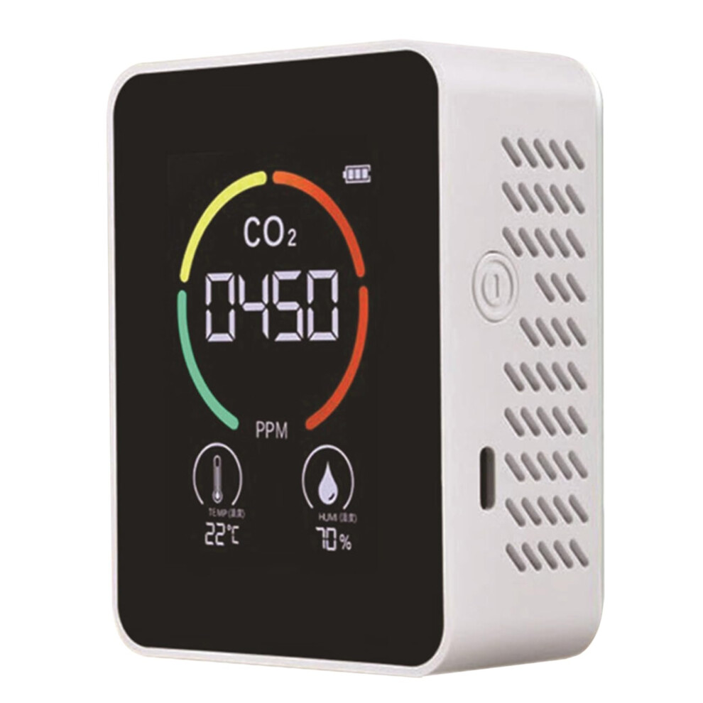 Co2 Detector With Lcd Display, Rechargeable Carbon Dioxide Monitor Temp Humidity Alarm 4005000Ppm White 9113335103788