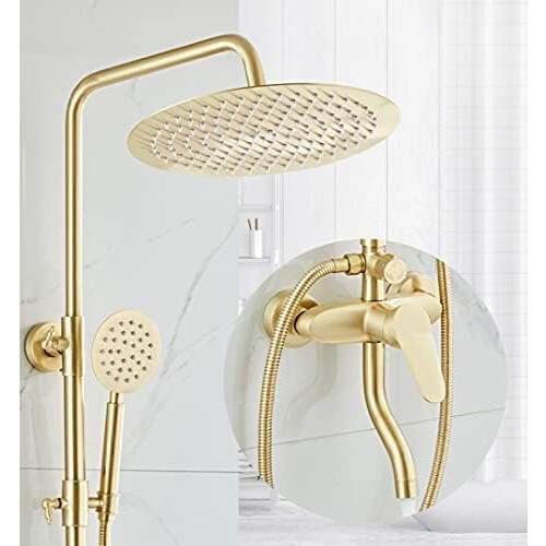 Luxury Shower Faucet Brushed Gold Rainfall System with 3 Function Hot and Cold Bathtub Tap Type D/C/A 2