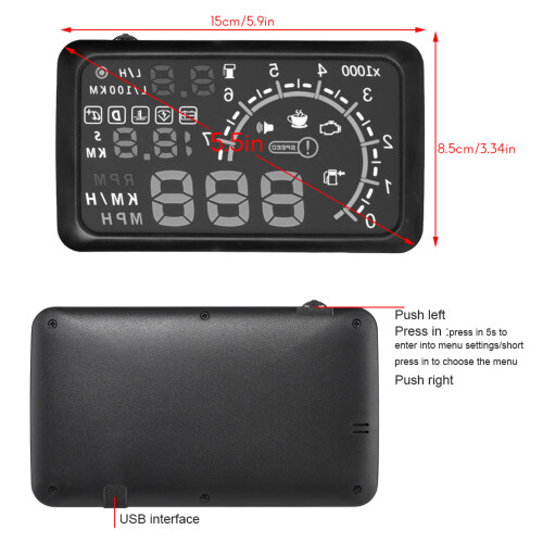 Car Head Up Display 5.5" with OBD2 Interface — Safe High-Speed Night Driving 1