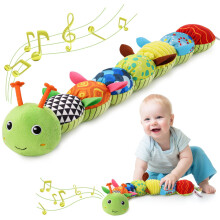 Baby Sensory Toys Musical Caterpillar Plush with Rattle Crinkle Teether for Newborns Green