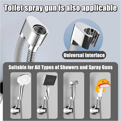Shower Head Holder with 360 Adjustable Angle, No Drill Suction Cup Mount, Silver, 1pc 2
