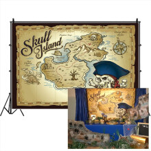 5x3ft Retro Pirate Treasure Map Photography Backdrop Compatible with Skull Island Adventure Theme, Birthday Party, Treasure Hunt Banner