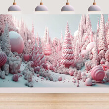 Pink Candy Land Christmas Backdrop 7x5FT, Compatible with Pink Forest Snow Theme, for Family Party, Baby Shower, Birthday Decor