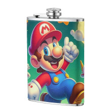 Super Mario 8 oz Stainless Steel Flask for Men Women, Anime Cartoon Portable Pocket Hip Flasks Bar Accessories Gifts