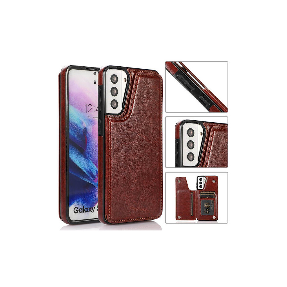 Compatible With Samsung Galaxy S21 - Stylish Case With Card Holder Brown 9110895340226