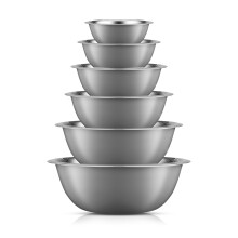 JoyJolt Stainless Steel Food Kitchen Mixing Bowl - Set of 6 - .5QT .75QT 1.5 QT 3QT 4QT 5QT Grey