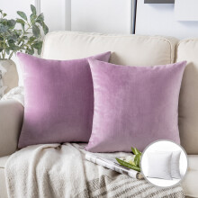 Phantoscope Soft Silky Velvet Series Square Decorative Throw Pillow Cusion for Couch, 20" x 20", Pink Purple, 2 Pack