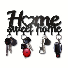 Wall Key Holder with 8 Hooks, Black Metal Decorative Wall Hooks for Entryway Keys, Coats and Hats