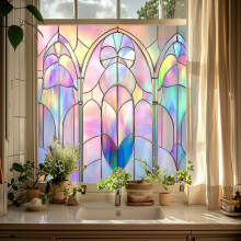 Stained Glass Window Film 19.7x19.7in, Removable Static Cling Privacy UV Blocking for Home Office Decor