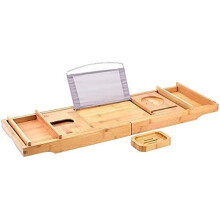 Expandable Bamboo Bathtub Tray with Wine Holder, Tablet and Book Stand for Spa Relaxation
