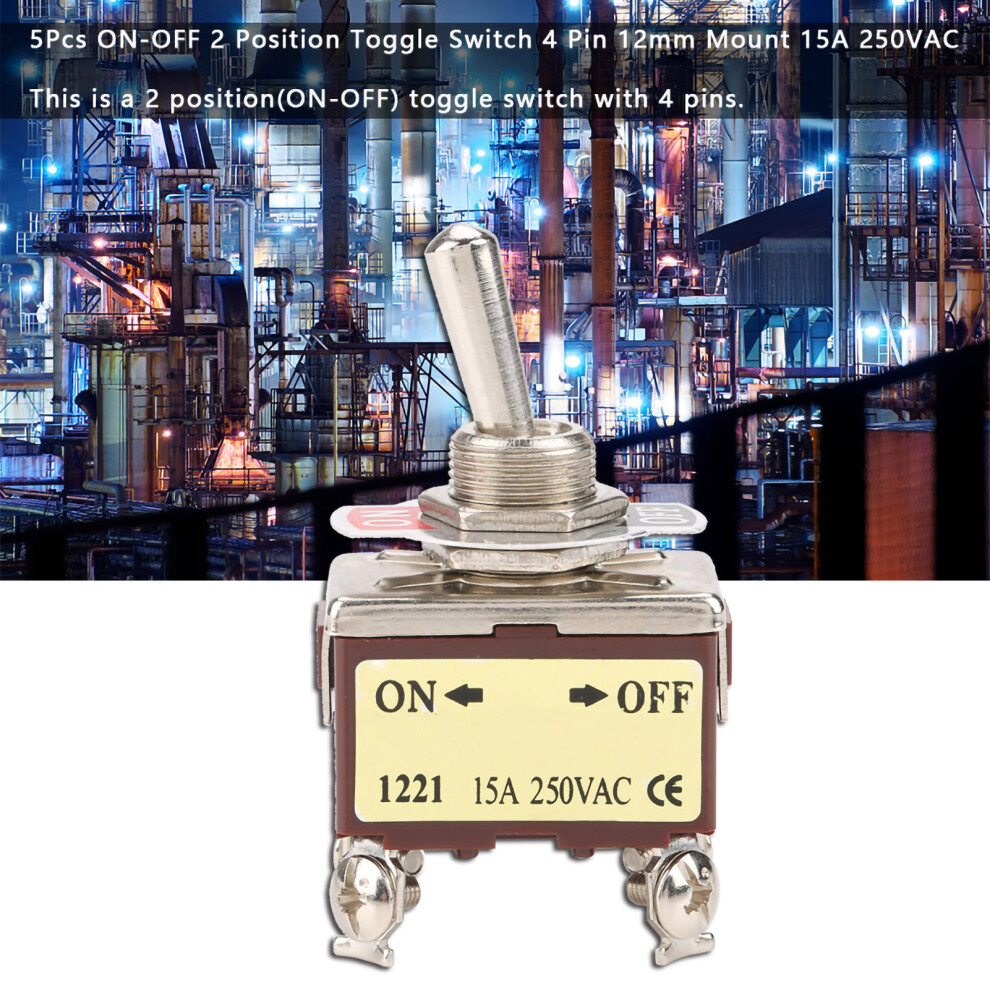 5Pcs 12Mm 2 Position Toggle Switch 4 Pin 15A 250Vac On Off 9421382760879