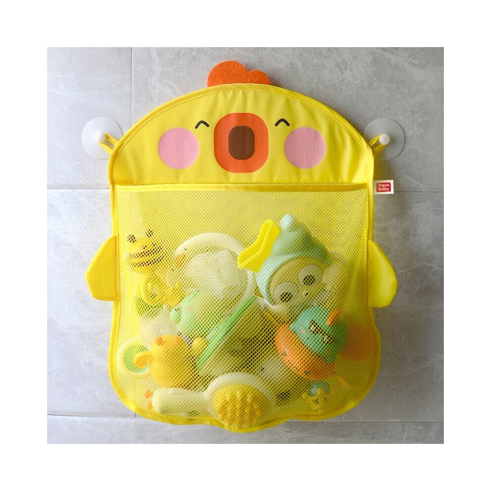 Baby Bath Toy Organizer with Strong Suction Cups, Cute Duck Mesh Bag, Quick Drain, Yellow