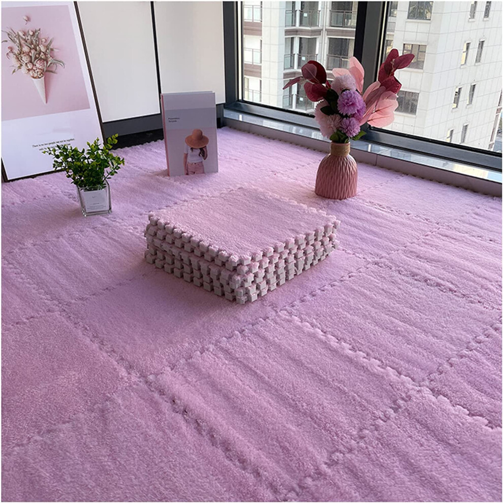 50Pcs Interlocking Foam Mats Plush Carpet Tiles Soft Eva Floor Squares With Border 12X12in Pink