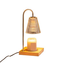 Candle Warmer Lamp with Timer and Wooden Base, Dimmable Glass Shade, Champagne Gold, 2 Bulbs