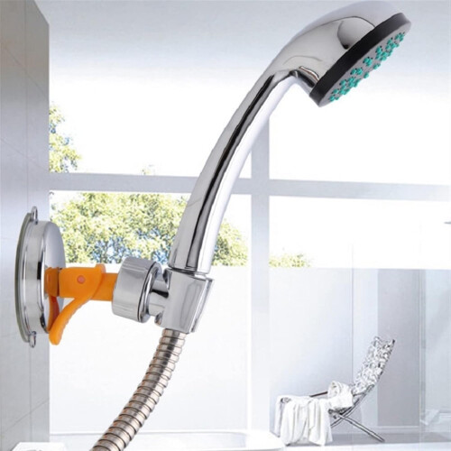 2PCS Adjustable Suction Cup Shower Head Holder Removable Bathroom Wall Mount Silver ABS Bracket 1
