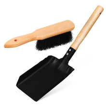 Fireplace Ash Shovel and Brush Set with Wooden Handles for Compact Hearth and Garden Cleaning