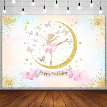 7x5ft Ballet Girl Birthday Backdrop Princess Happy Birthday Party Decoration Supplies Pink Butterfly Gold Dots Rainbow